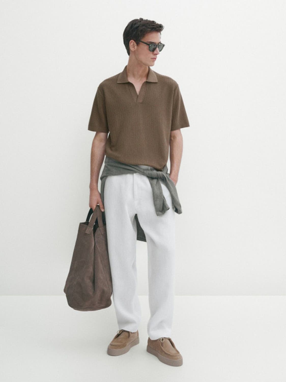 마시모두띠 / 패브릭 디테일 니트 폴로 셔츠 / 브라운 XL 상품이미지2