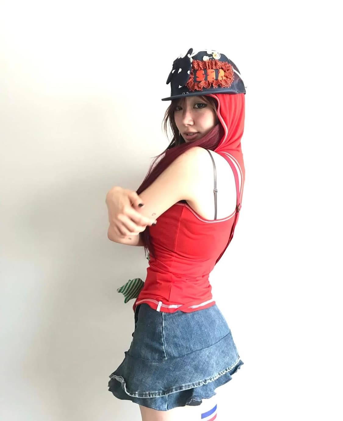 빈티지 스포티 데드스탁 퓨마 레드 후드 나시 슬리브리스 딱붙탑 상품이미지4