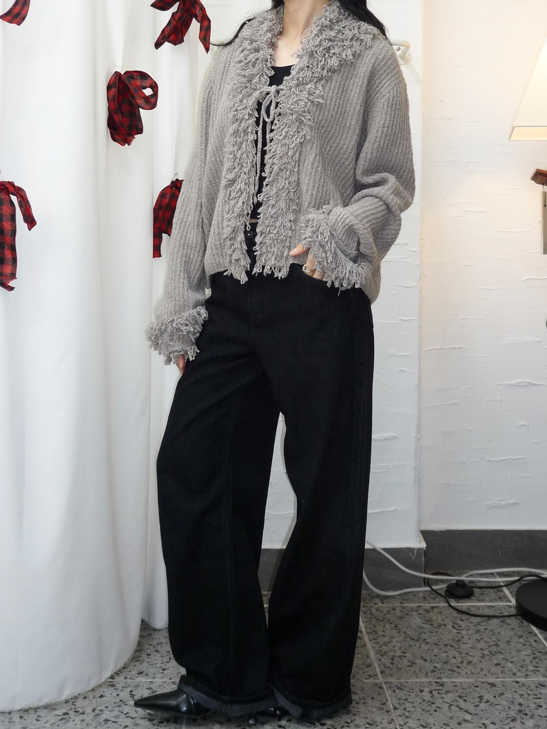 boho shag collar cardigan 상품이미지2