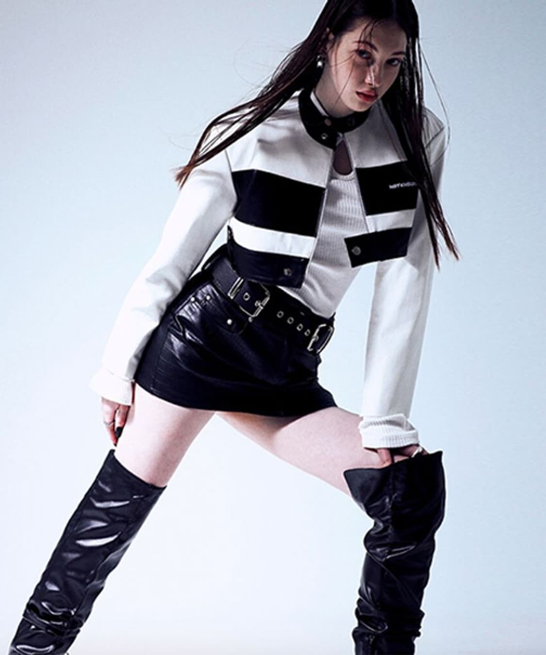 택붙은 미사용 notknowing 낫노잉 크롭 레더 레이싱 가죽 자켓 상품이미지1