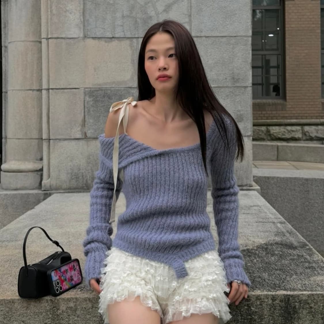 글로니 오프숄더 니트탑 애쉬퍼플 상품이미지2