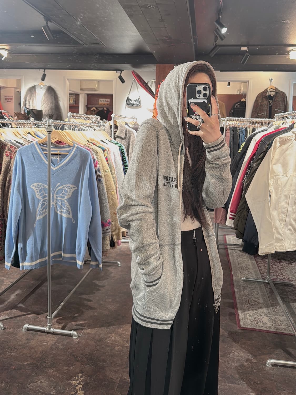 아베크롬비 y2k 와플 보카시 그레이 후드집업 니트 xs 상품이미지1