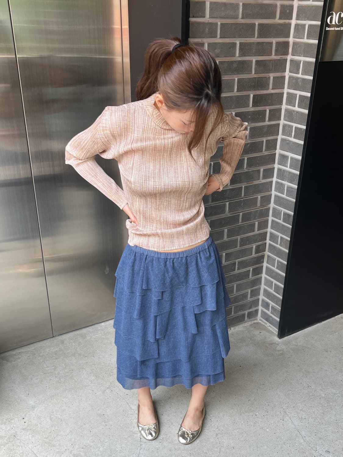 Hiroko bis 히로코비스 레이어드 스커트 블루 상품이미지7