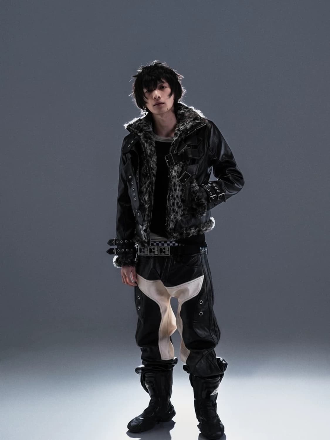 Cut-out Contrast Leather Pants  상품이미지3