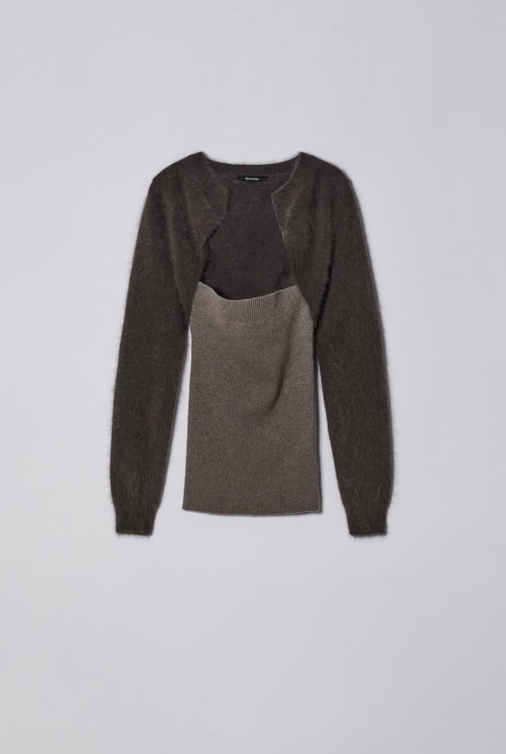 다이애그널 레이어드 튜브 탑 가디건 브라운 [강혜원 착용] 상품이미지3