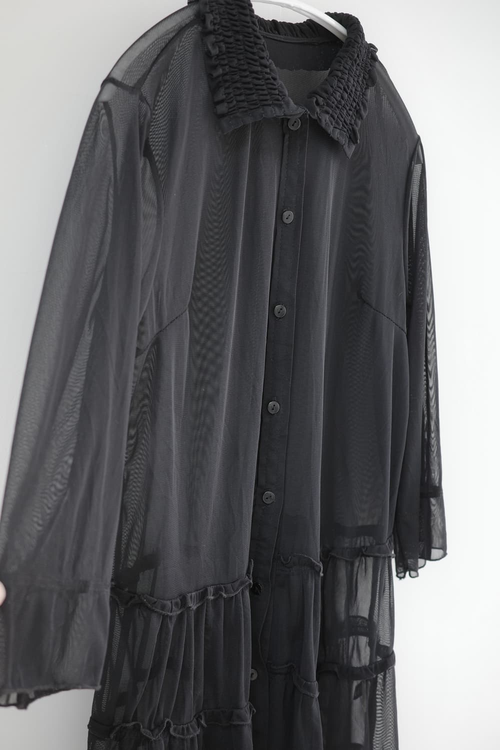 st.helena black see-through frill shirt 상품이미지3