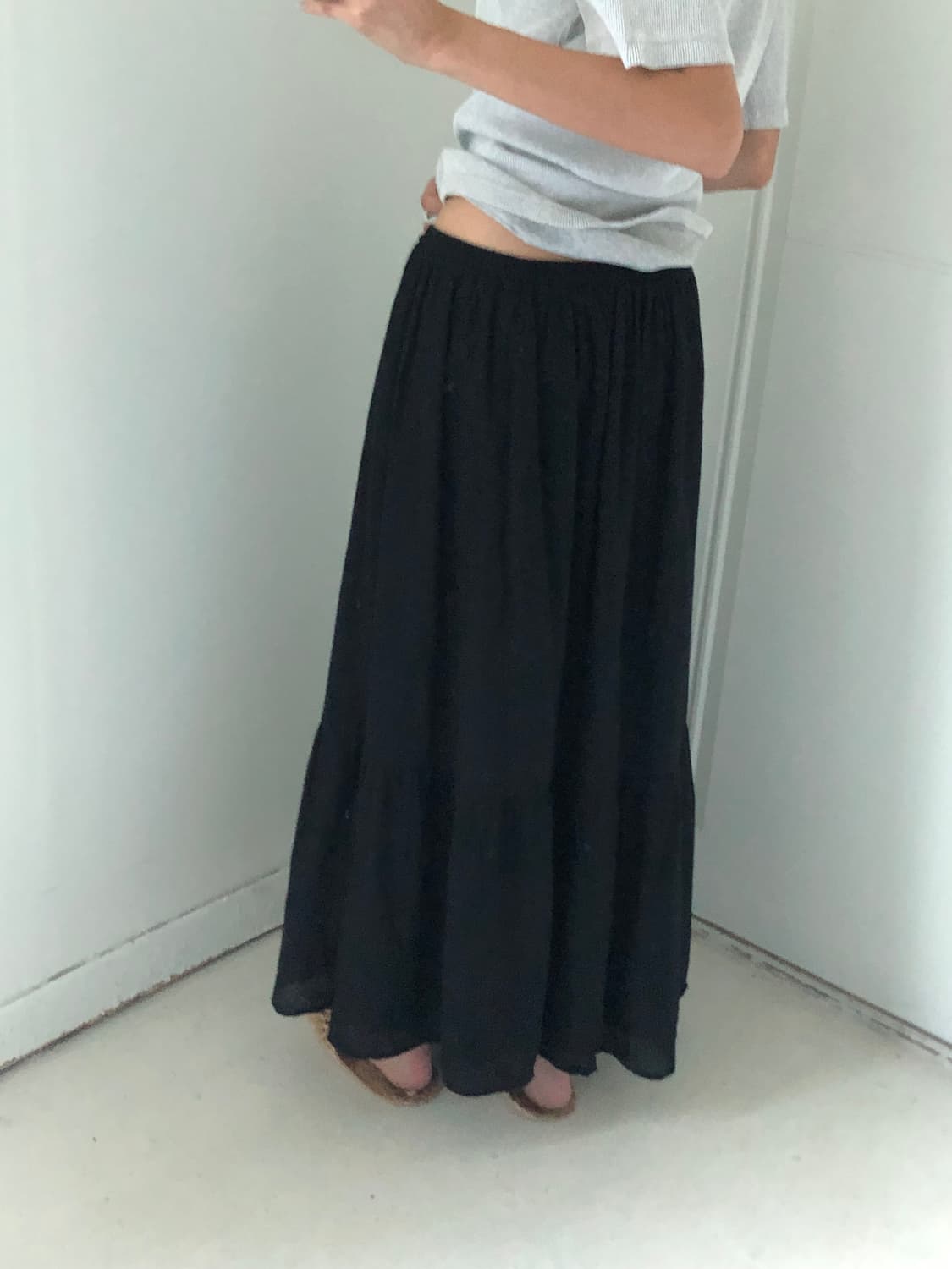 일본빈티지 모리 블랙소라 리버시블 롱스커트 상품이미지5