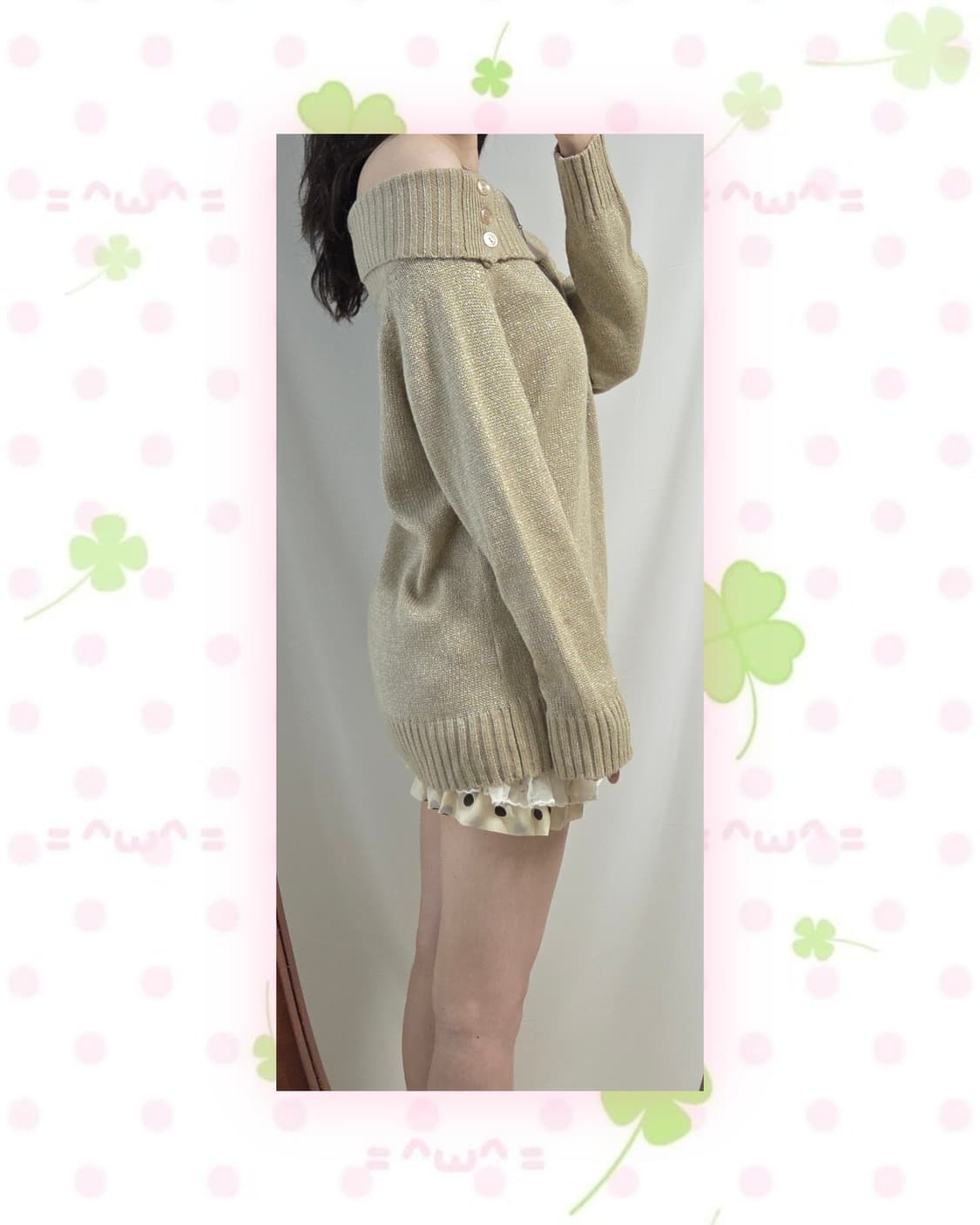 HEALTHY KAREN 골드 글리터 오프숄더 니트 상품이미지3