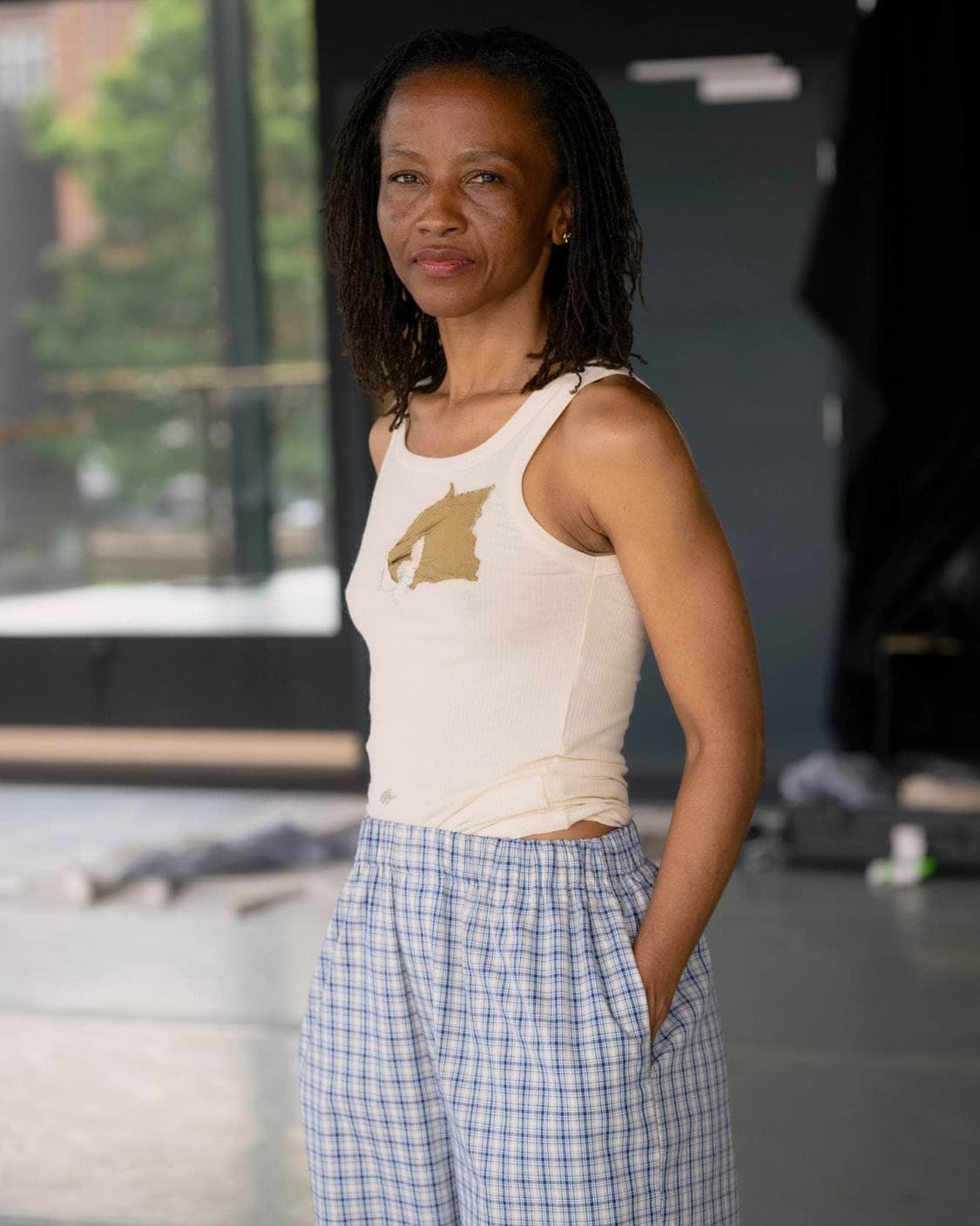 [XS,S,M]베이스레인지 Claude 오가닉 체크 팬츠/블루 상품이미지7