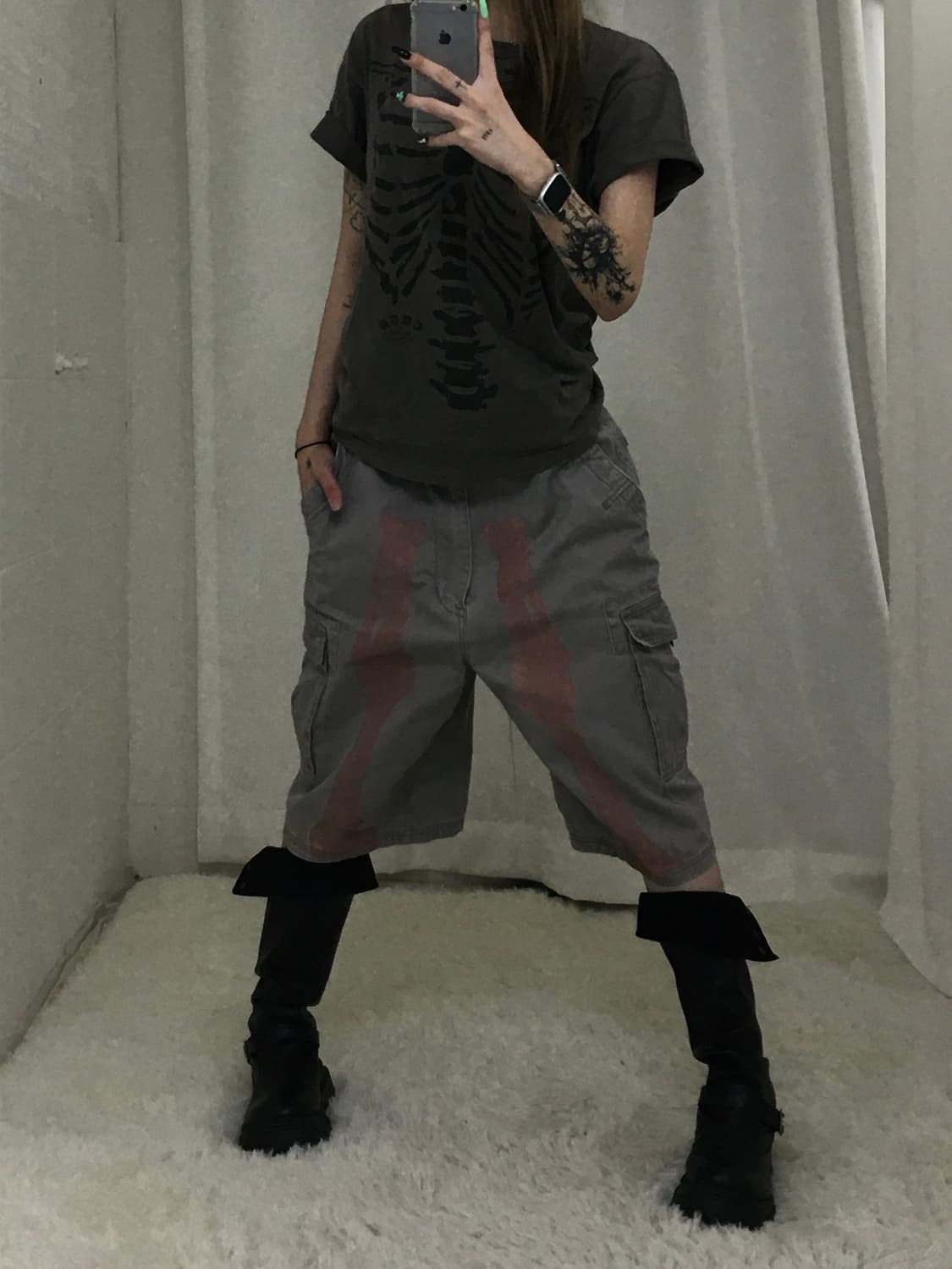 카키 스켈레톤 워시드 반팔티 상품이미지3