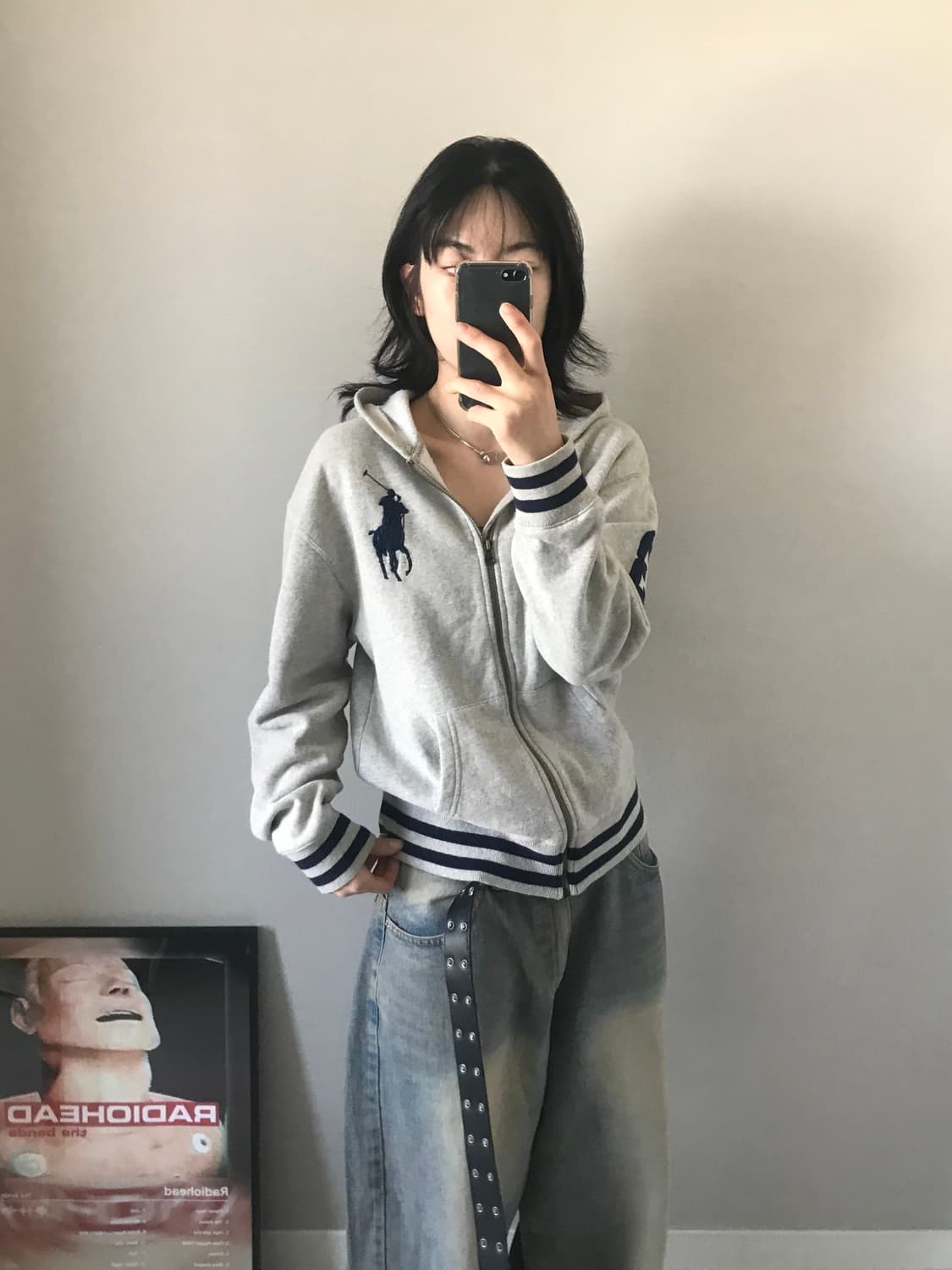 폴로 랄프로렌 빅 포니 로고 그레이 후드집업 상품이미지2