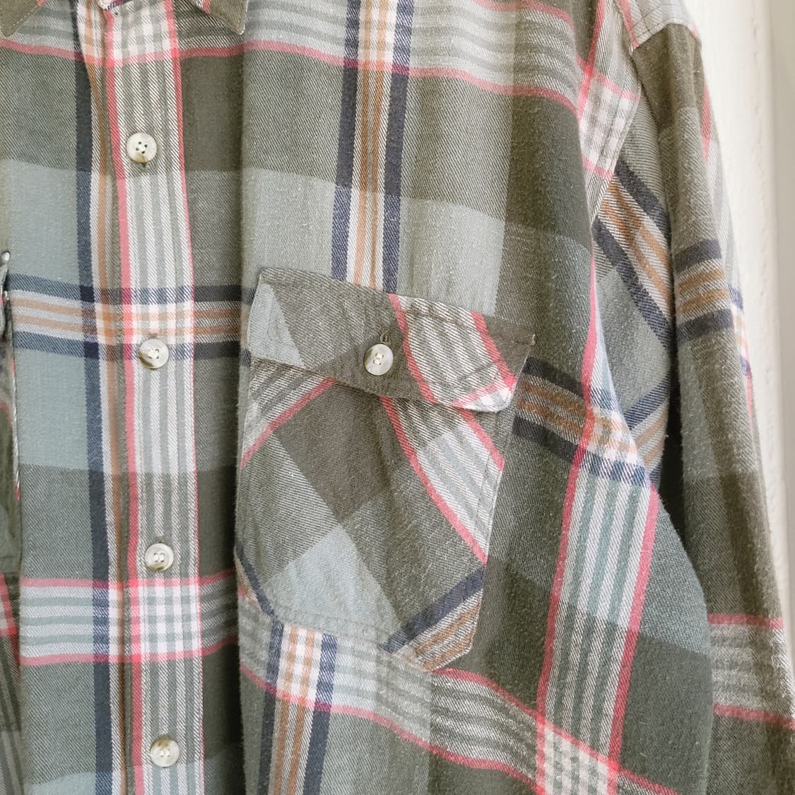 Y.O.M 그린체크 포켓 코튼셔츠 L 상품이미지5