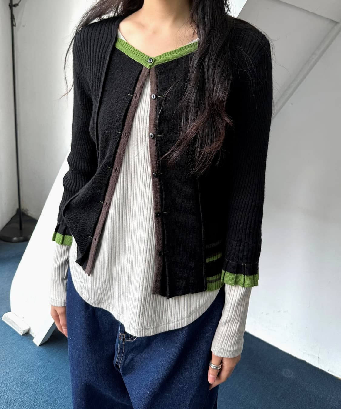 2way design fake layer knit top 상품이미지6