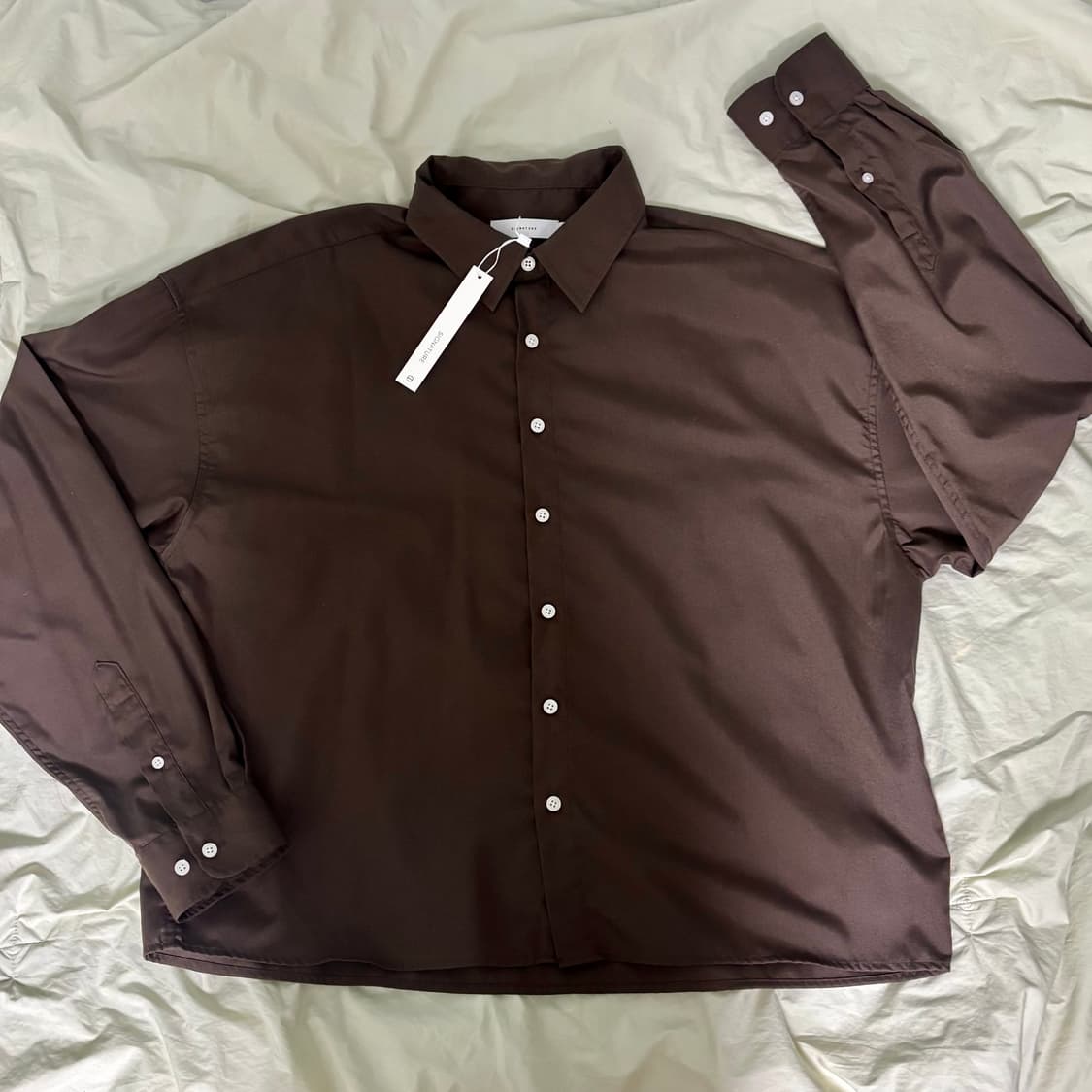 시그니처 빈티지 크롭 셔츠 브라운 상품이미지1