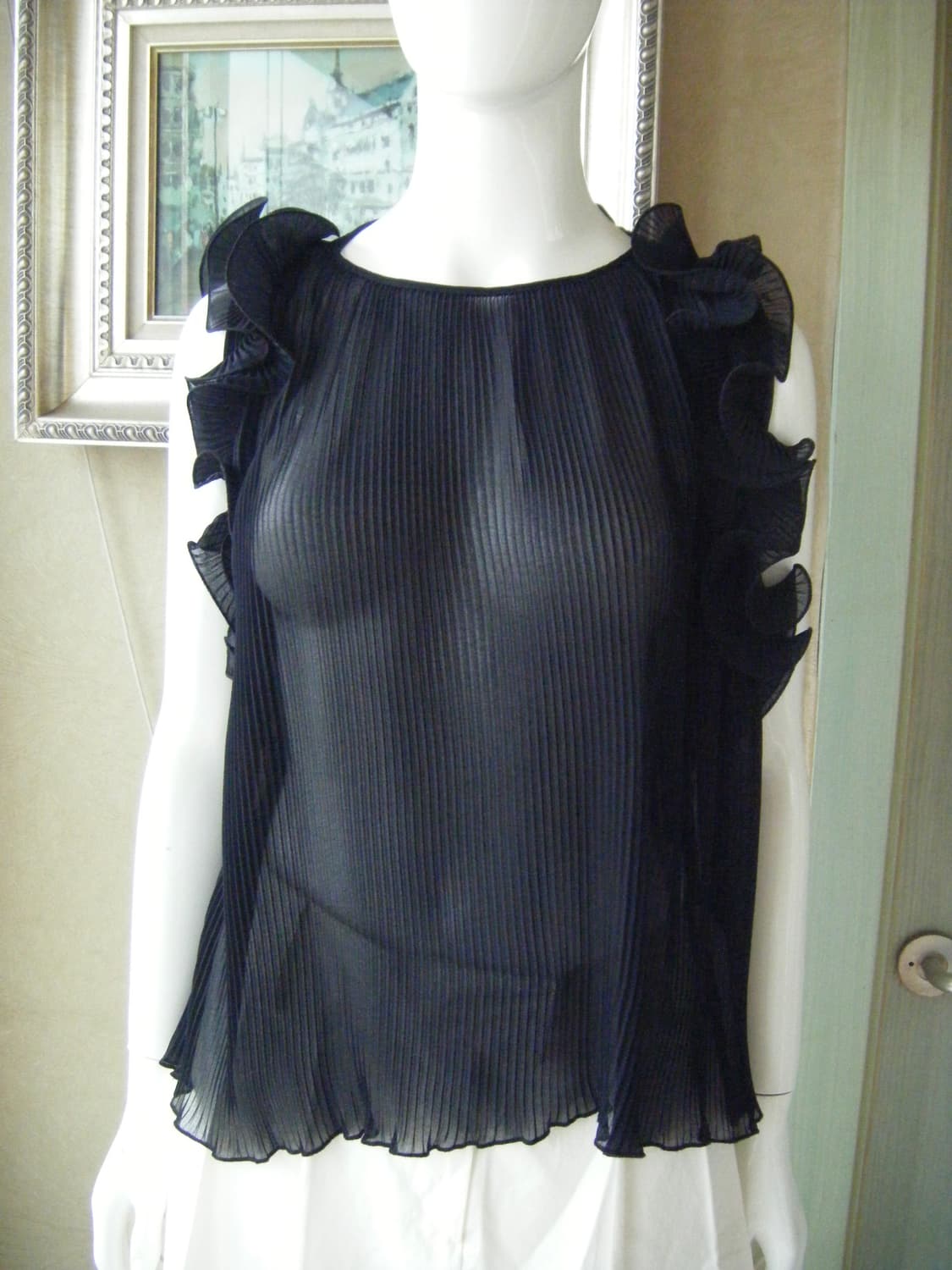 Sheer Top with Ruffle Sleeves (black) 상품이미지2