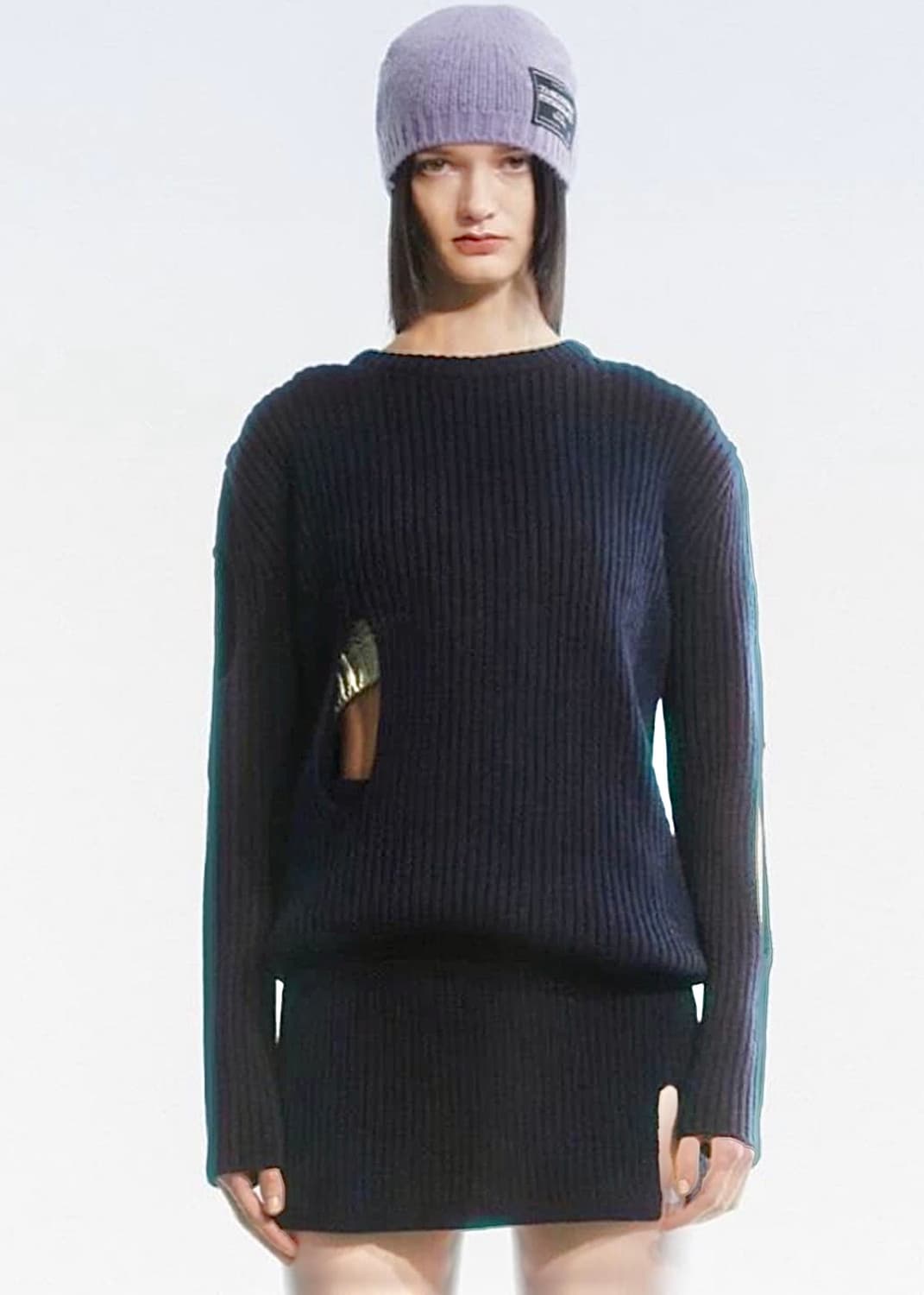 더오픈 프로덕트 YY 컷아웃 니트 스웨터 구멍 홀 디테일 네이비 남색 상품이미지3