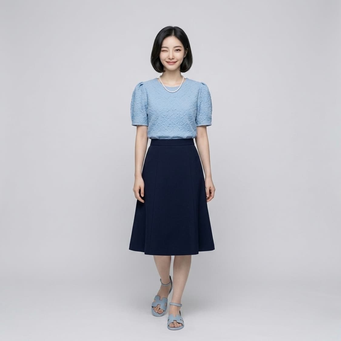 하늘색 퍼프 엠보 블라우스 상품이미지3