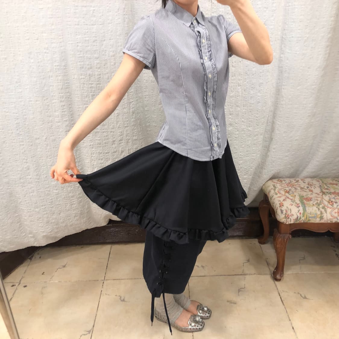 Deep navy frill skirt 상품이미지3