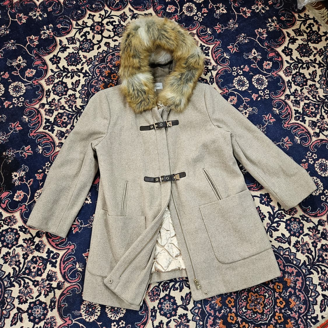 켈빈클라인 울 가죽스트렙 집업 후드 하프 자켓 L size 상품이미지1