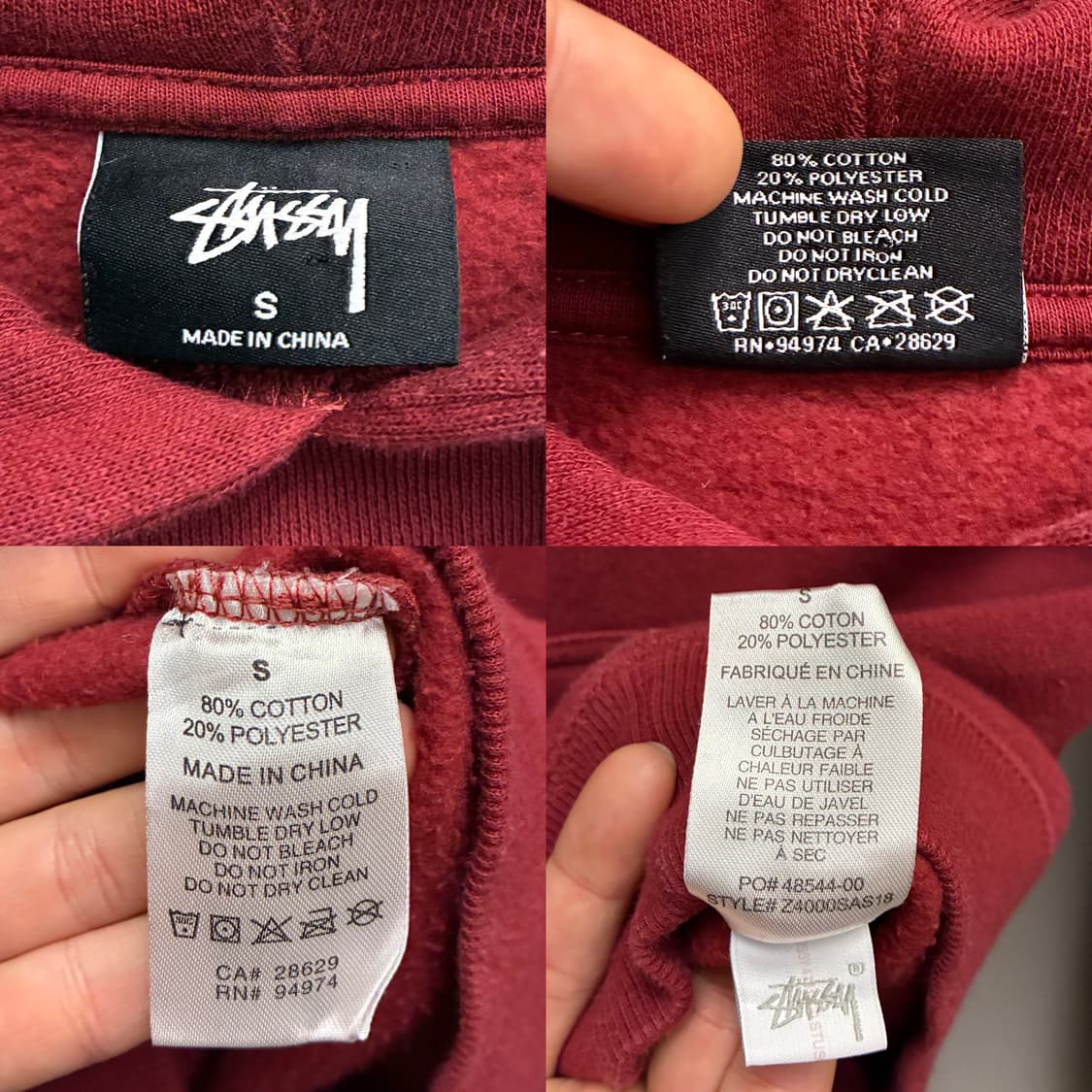 (S/97)Stussy 스투시 SS 큐브 백프린트 후드티셔츠 버건디 상품이미지10