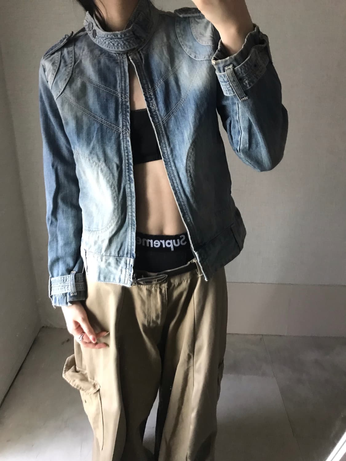 넥버클 디테일 데님자켓 상품이미지5