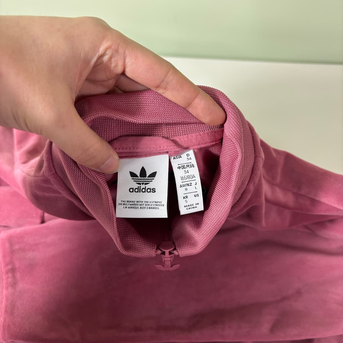 우먼L 아디다스 분홍 벨벳 빅로고 트랙탑 져지 상품이미지5