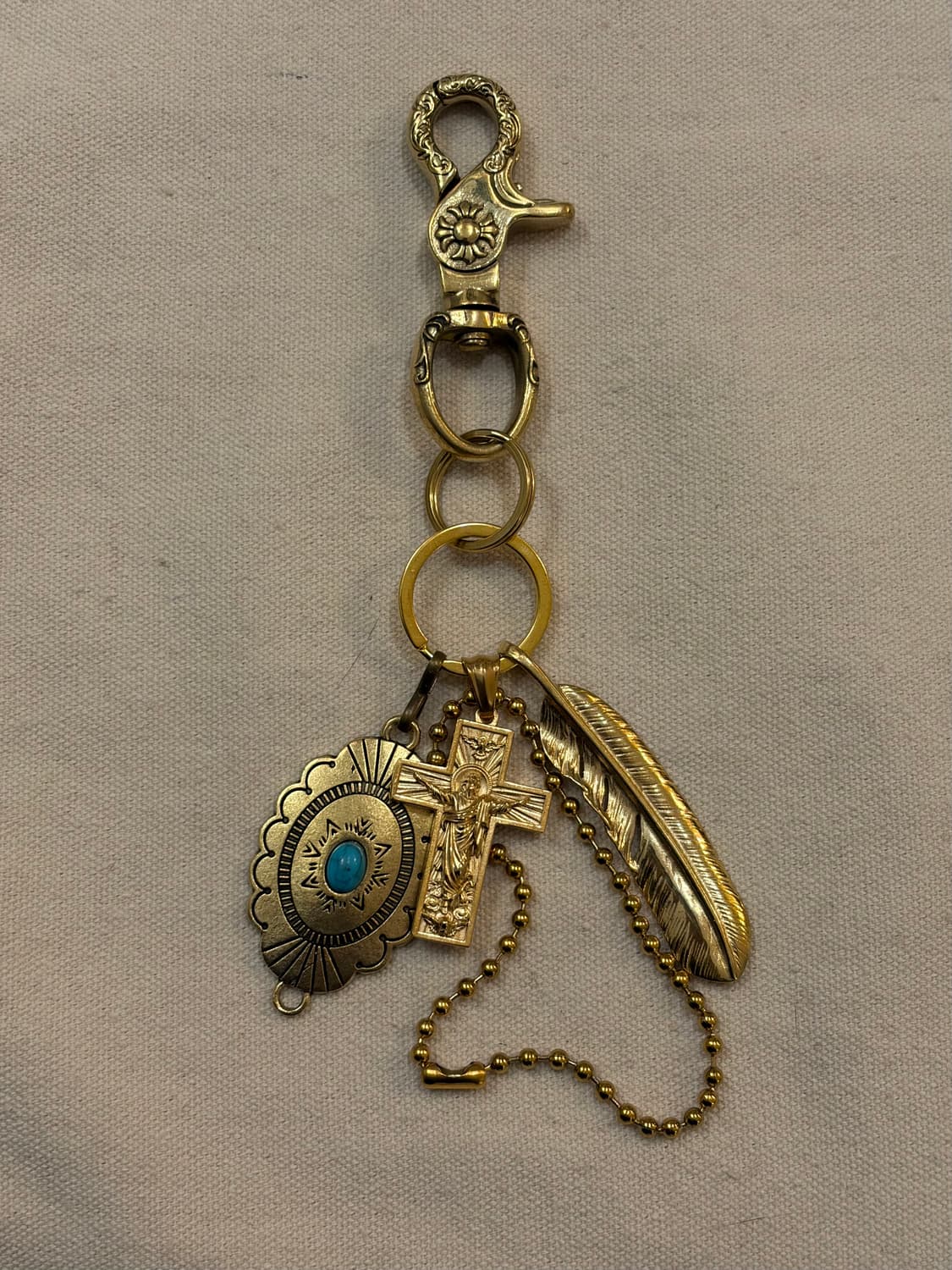크로스 & 터키석 브라스 빈티지 키링 상품이미지4