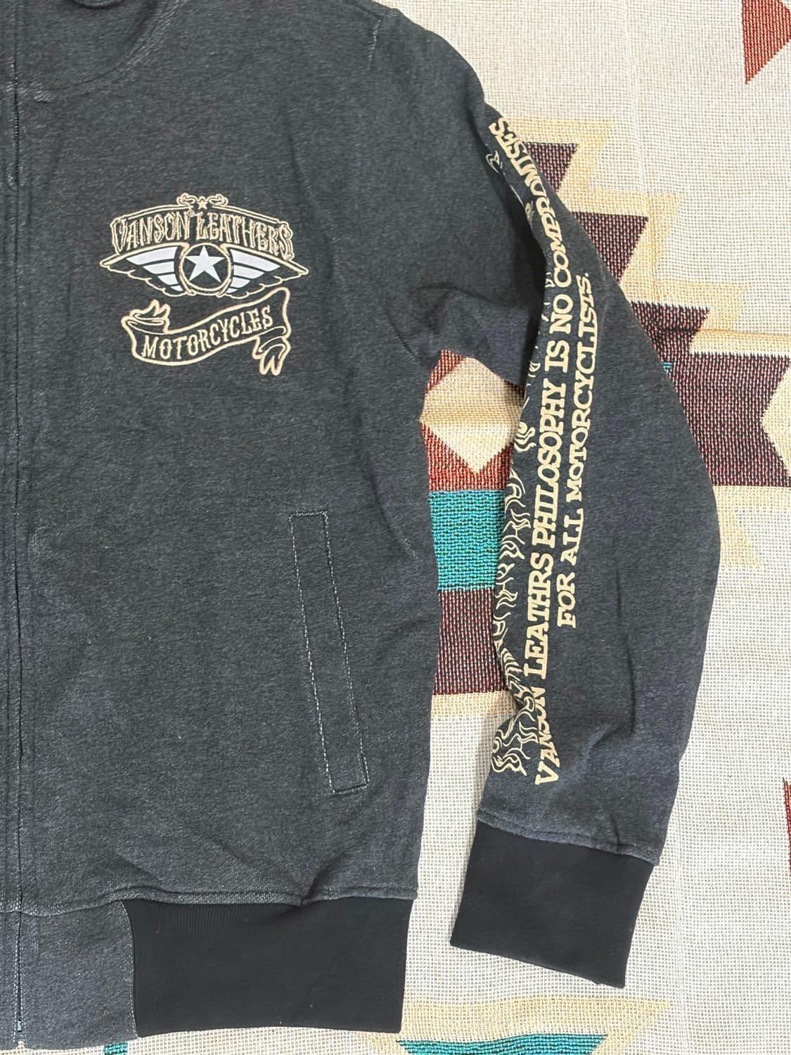 밴슨 레더 자수 로고 모터사이클 후드집업  상품이미지2