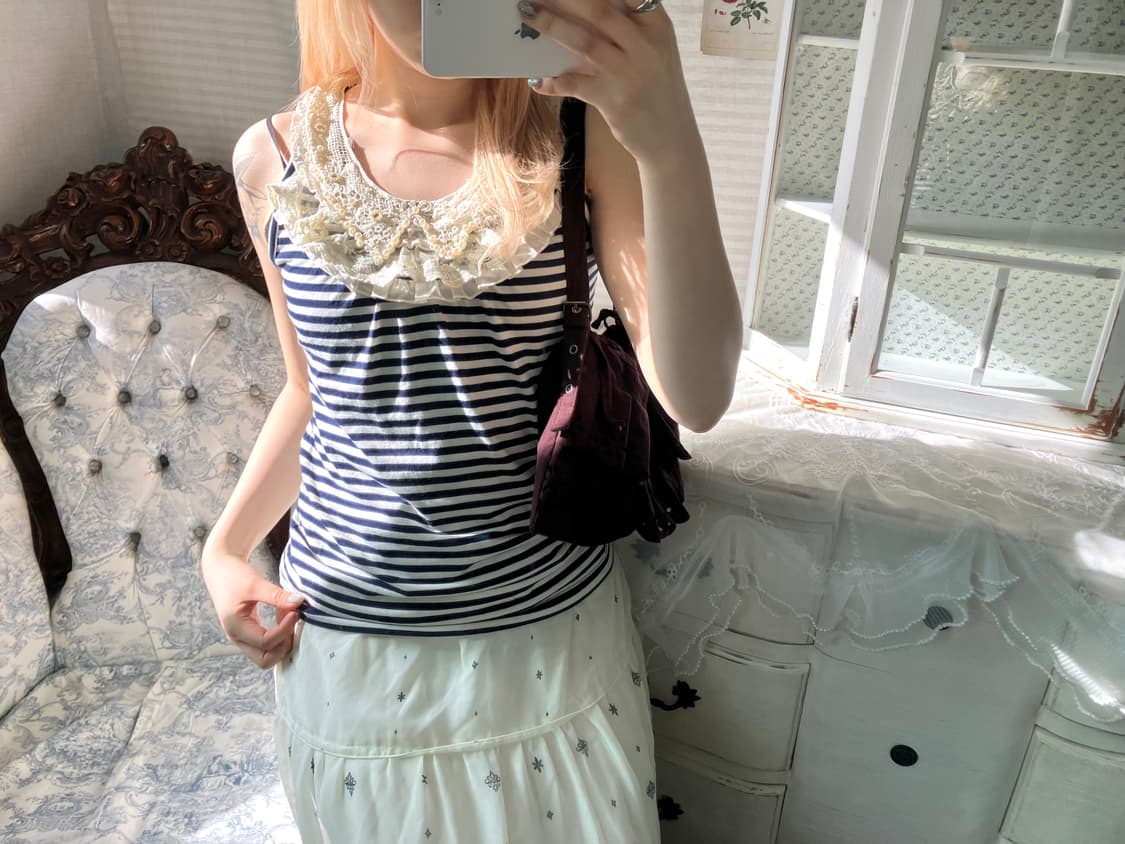 Axes femme 로맨틱 레이스 스트라이프 나시 상품이미지4