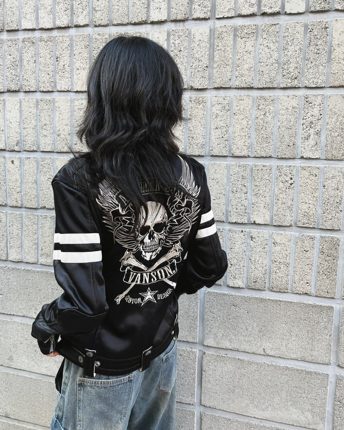 밴슨 스컬 패치 바이커자켓 상품이미지5