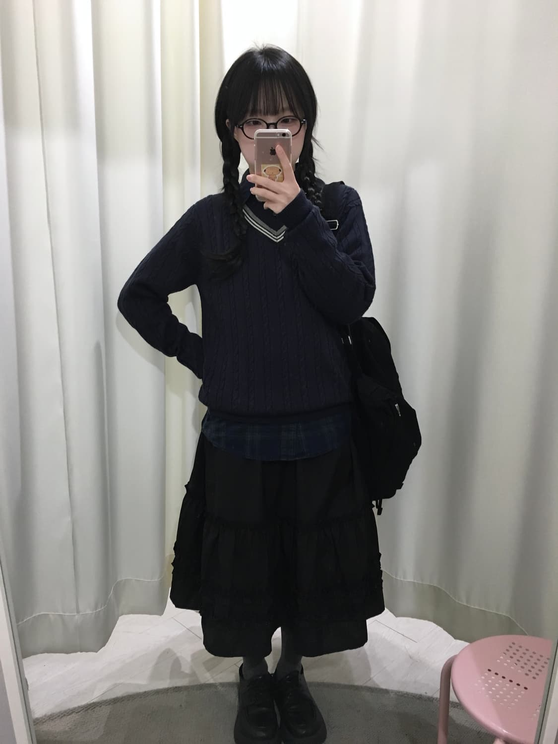 프레피룩 일본 여고생룩 니트 + 셔츠 상의 세트 상품이미지2