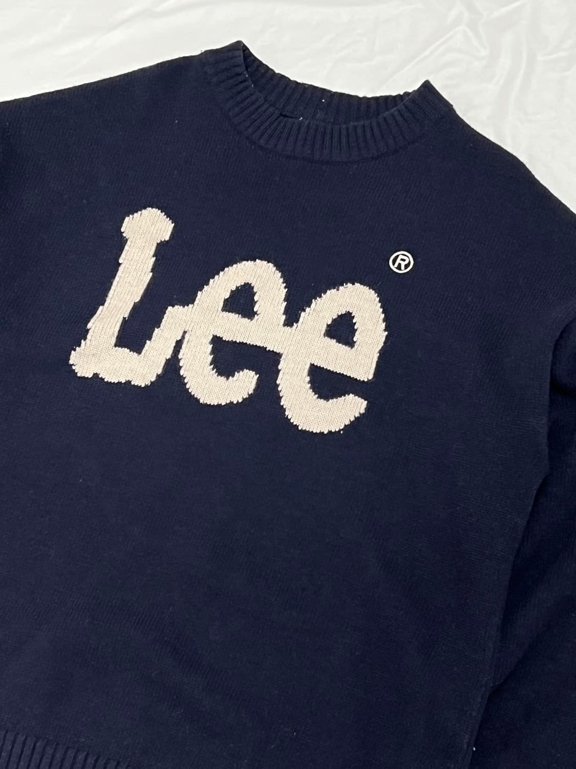 (L) LEE 빅로고 라운드 니트 다크네이비 울 혼방 상품이미지2