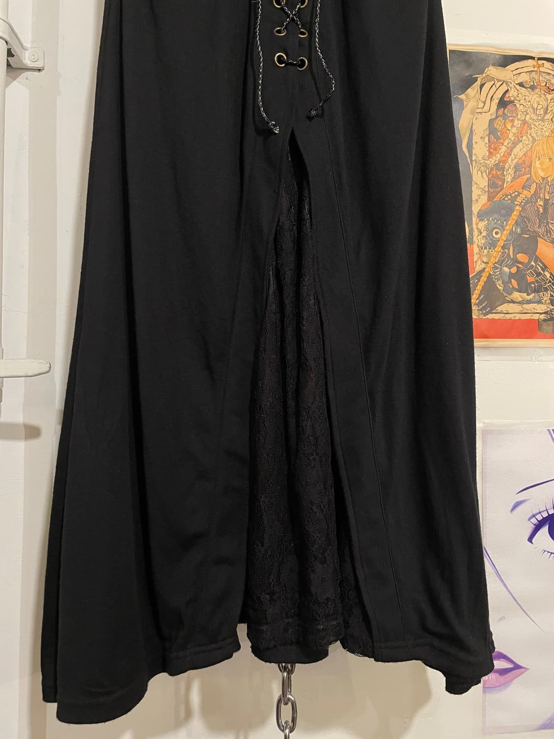 dig deep 디그딥 아일렛 리본 절개 레이스 블랙 롱스커트 펑크 상품이미지5