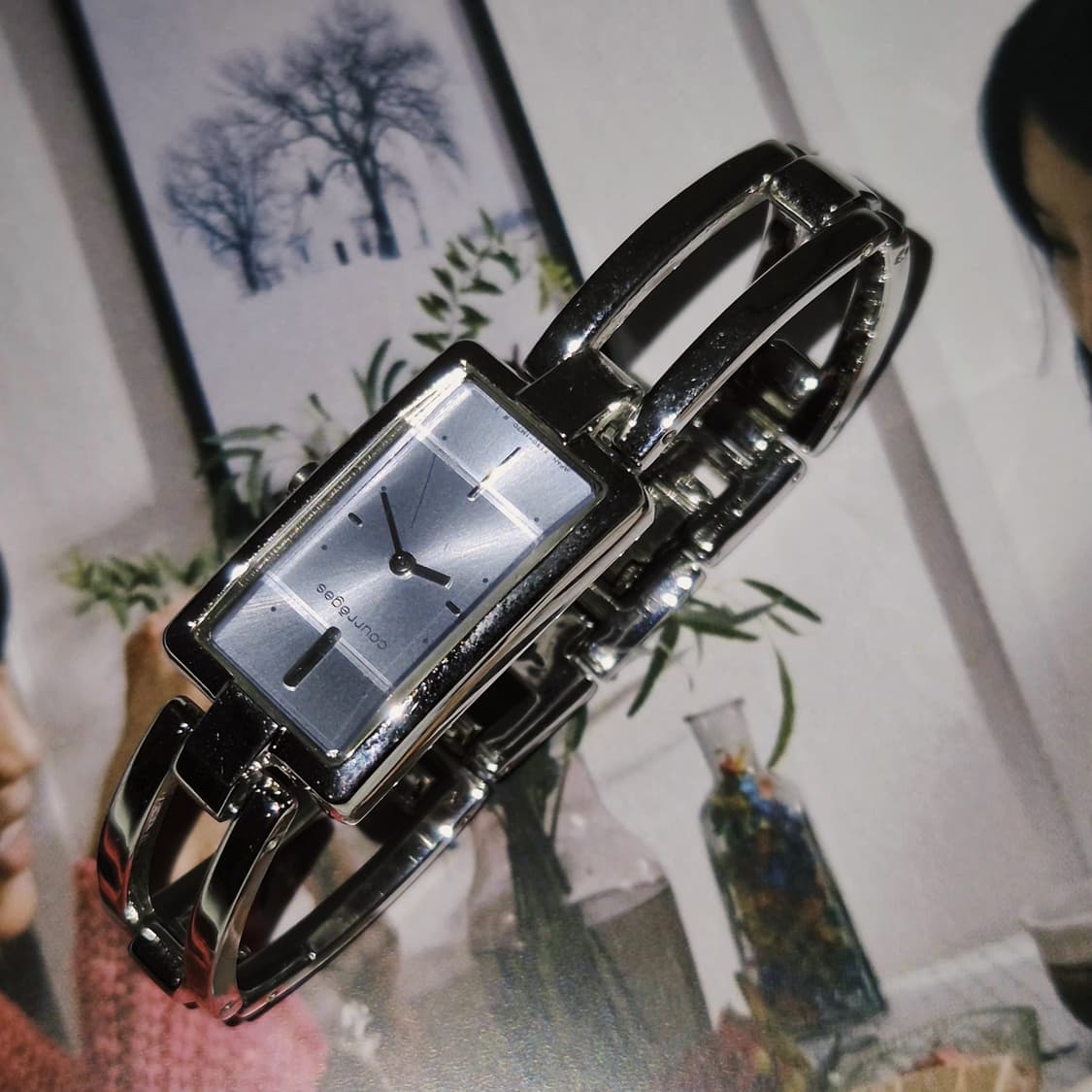 90s 꾸레쥬 스페이스 에이지 아쿠아 스퀘어 시계 상품이미지9