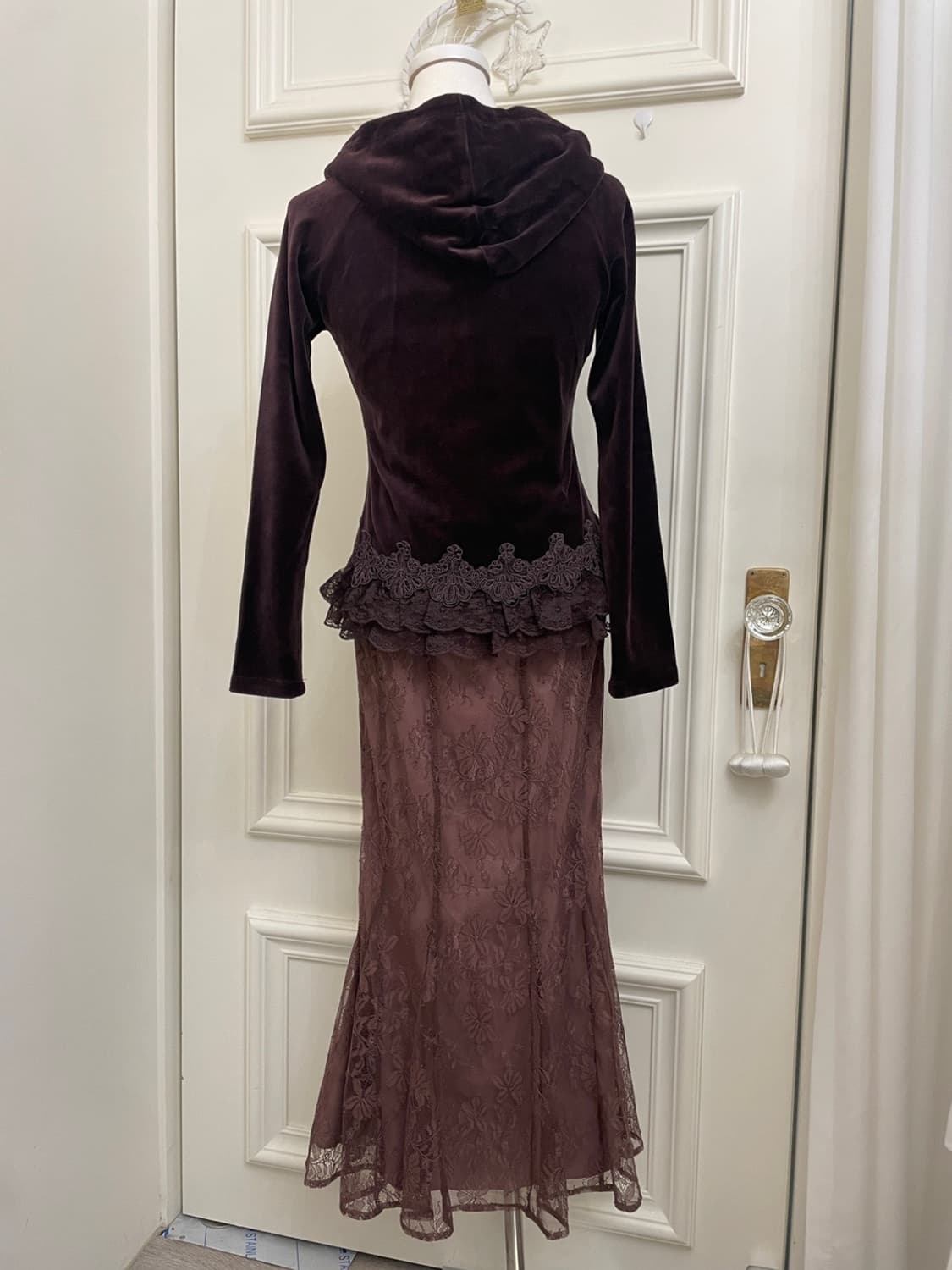 LEST ROSE lace trim velvet fairy hoodie- 상품이미지4