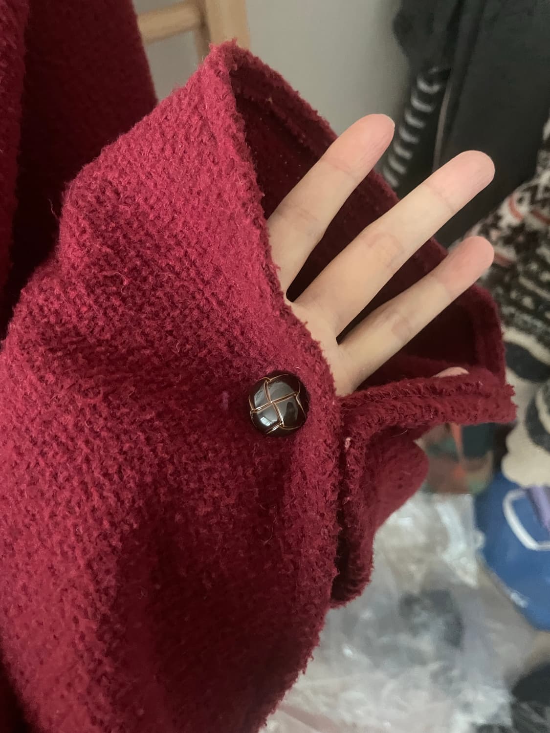 모리걸 빈티지 레드 후드 퍼 떡볶이 케이프 코트 ♥️🤎 상품이미지3