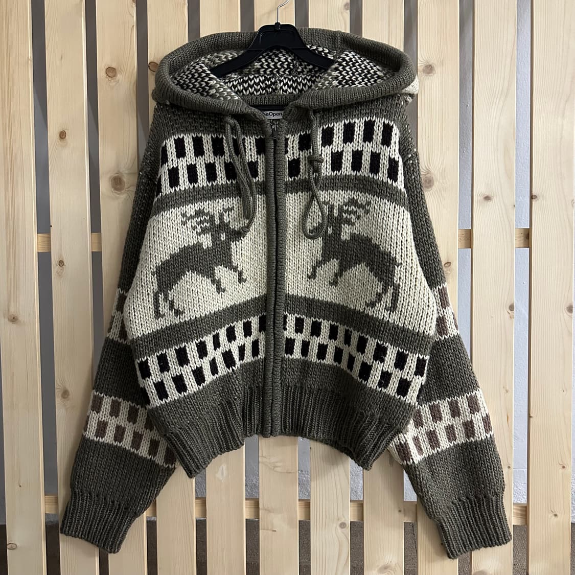 (M) 더오픈프로덕트 자카드 니트 후드집업 상품이미지1