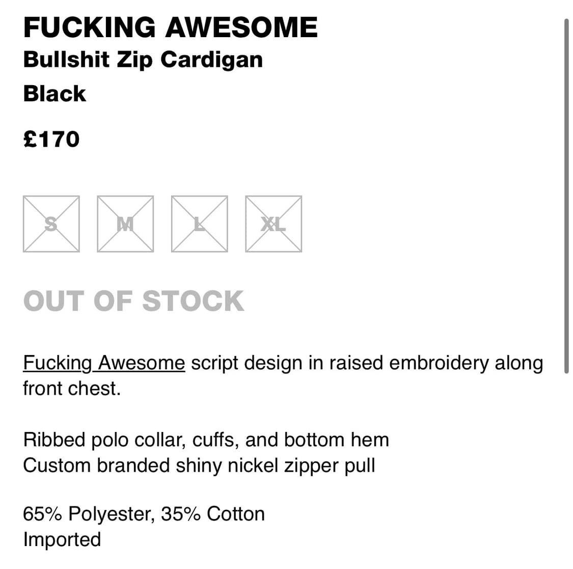 Fucking Awesome Bullshirt Zip Cardigan 상품이미지8