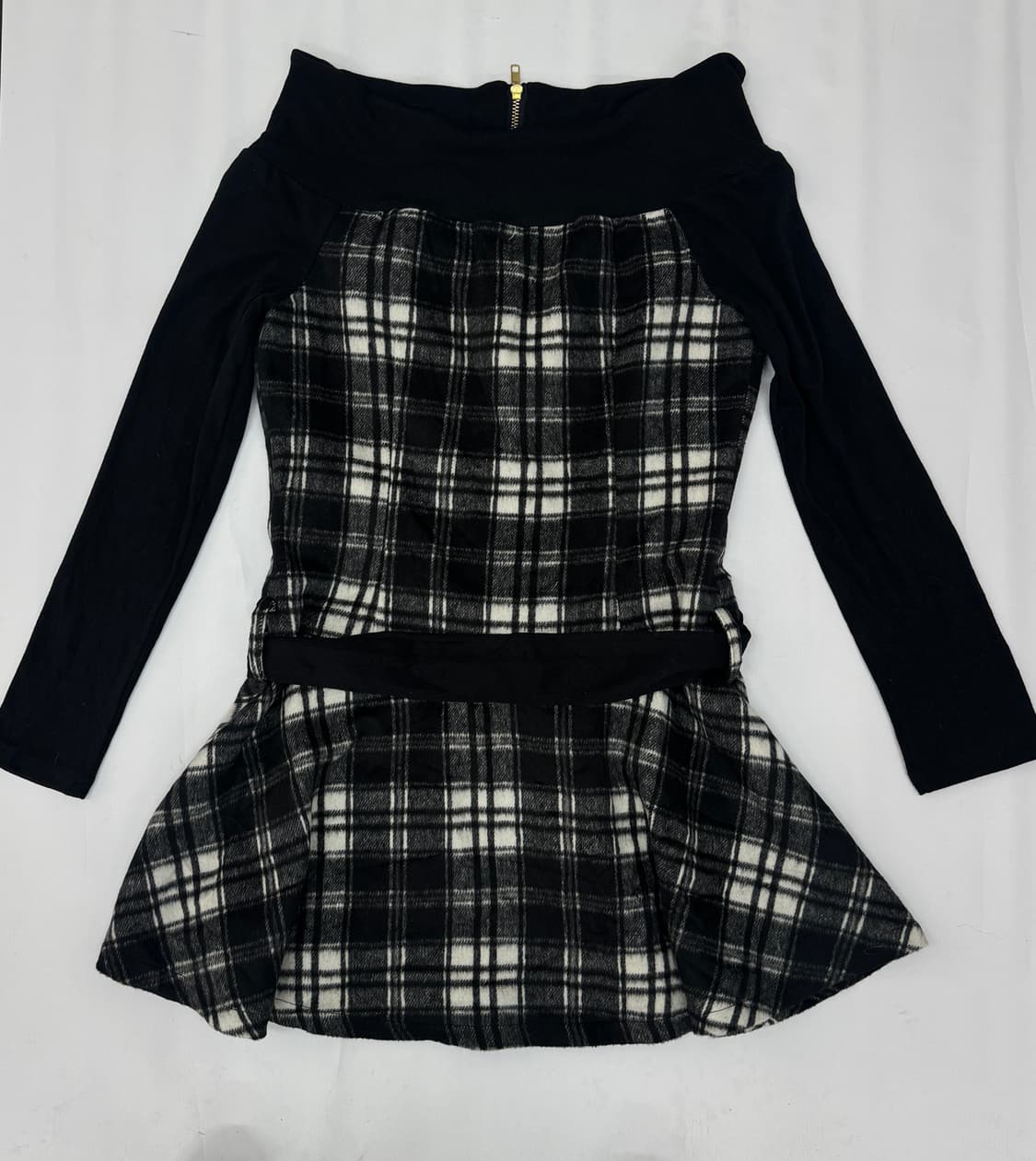 🖤슈슈룬 쇼콜라 오프숄더 원피스🖤체크 벨트 러블리 마계 블랙갸루 상품이미지3