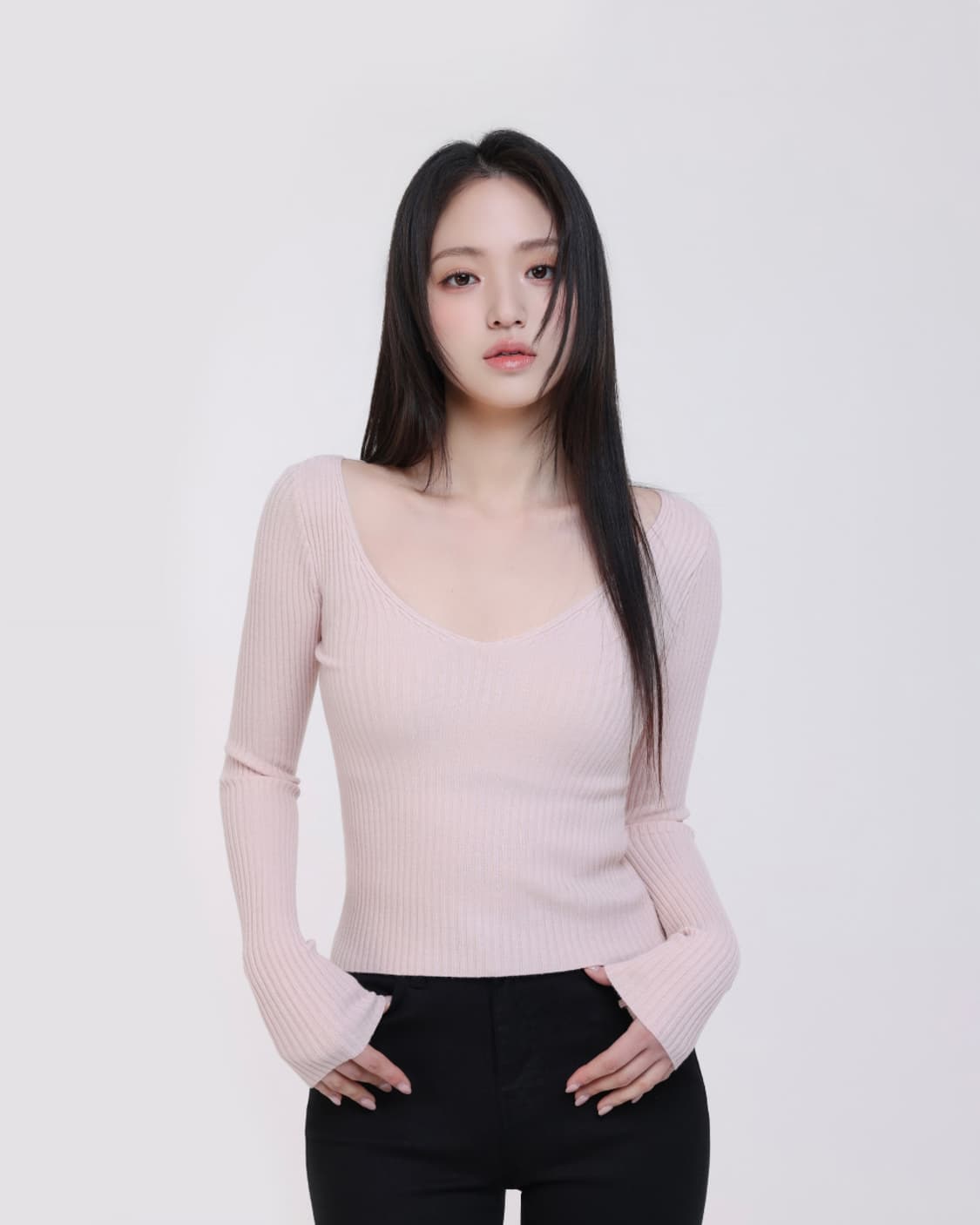 델라인 maybe 딥브이넥 니트 핑크 상품이미지1