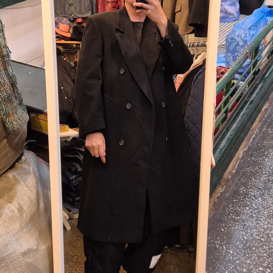 XL(착샷잇음) USA 블랙 울 더블롱코트  상품이미지3