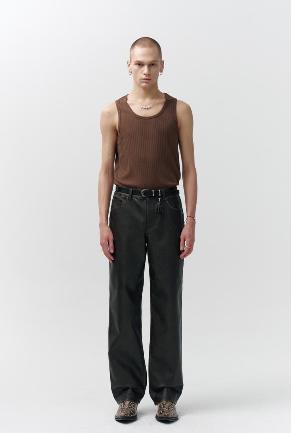 노이어 빈티지 레더 스트레이트 팬츠(브라운)  상품이미지1