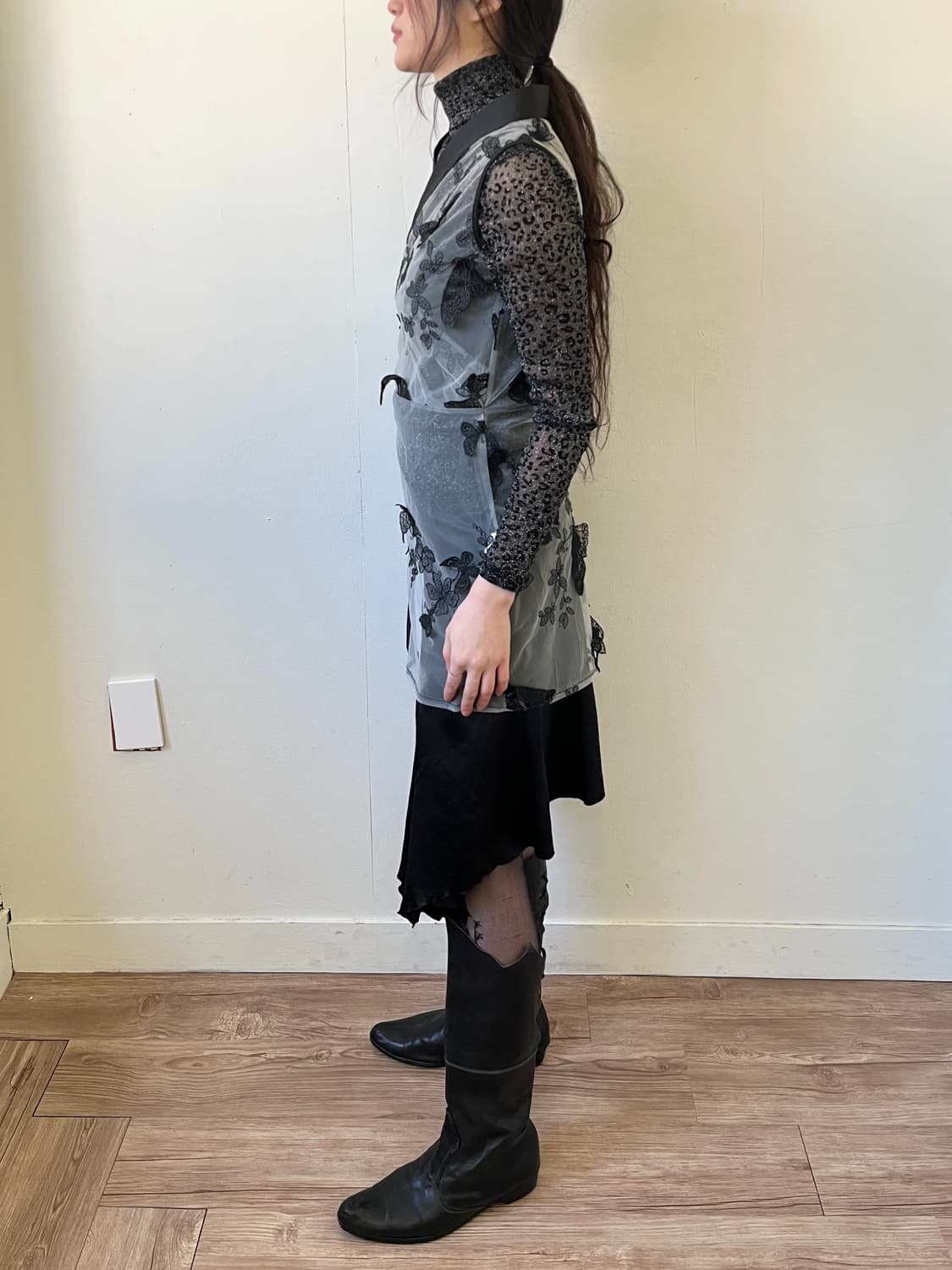 Japan vtg 버터플라이 시스루 베스트 상품이미지9