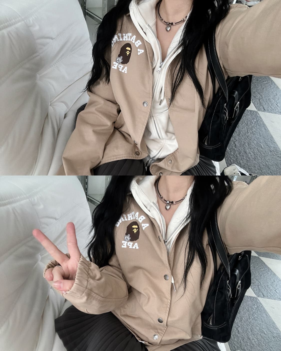 베이프 베이지 컬리지 코치 자켓  상품이미지1