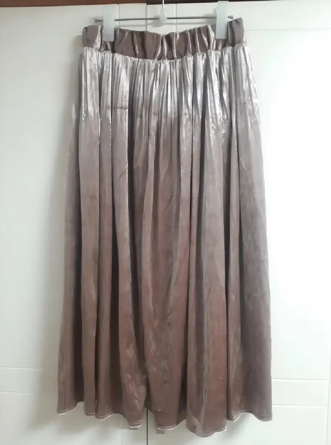 핑크브라운 겨울 밴딩 벨벳 플리츠 롱 스커트 롱치마 F 상품이미지1