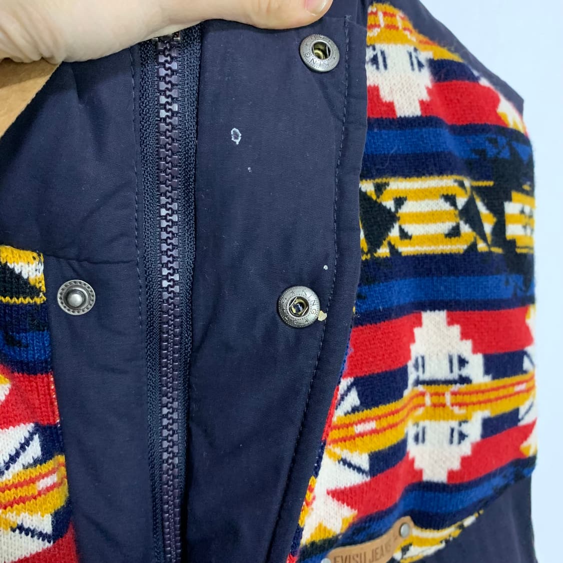 에비수 패치워크 패딩 빈티지 조끼 네이비 니트배색 L 상품이미지5