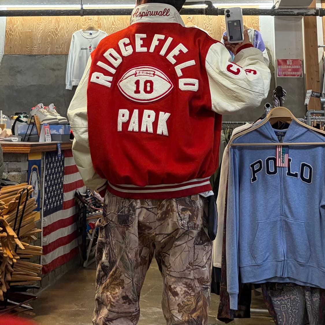 90s Made in USA 빈티지 할러웨이 울 가죽 바시티자켓 상품이미지1