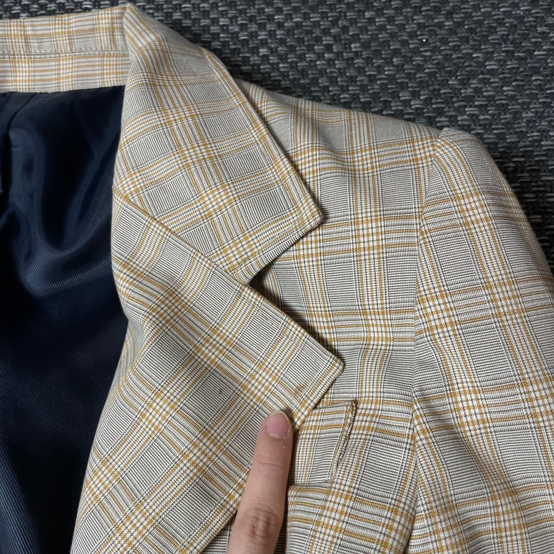 빈티지 옐로우 브라운 체크 패턴 더블 폴리 롱 코트 상품이미지4