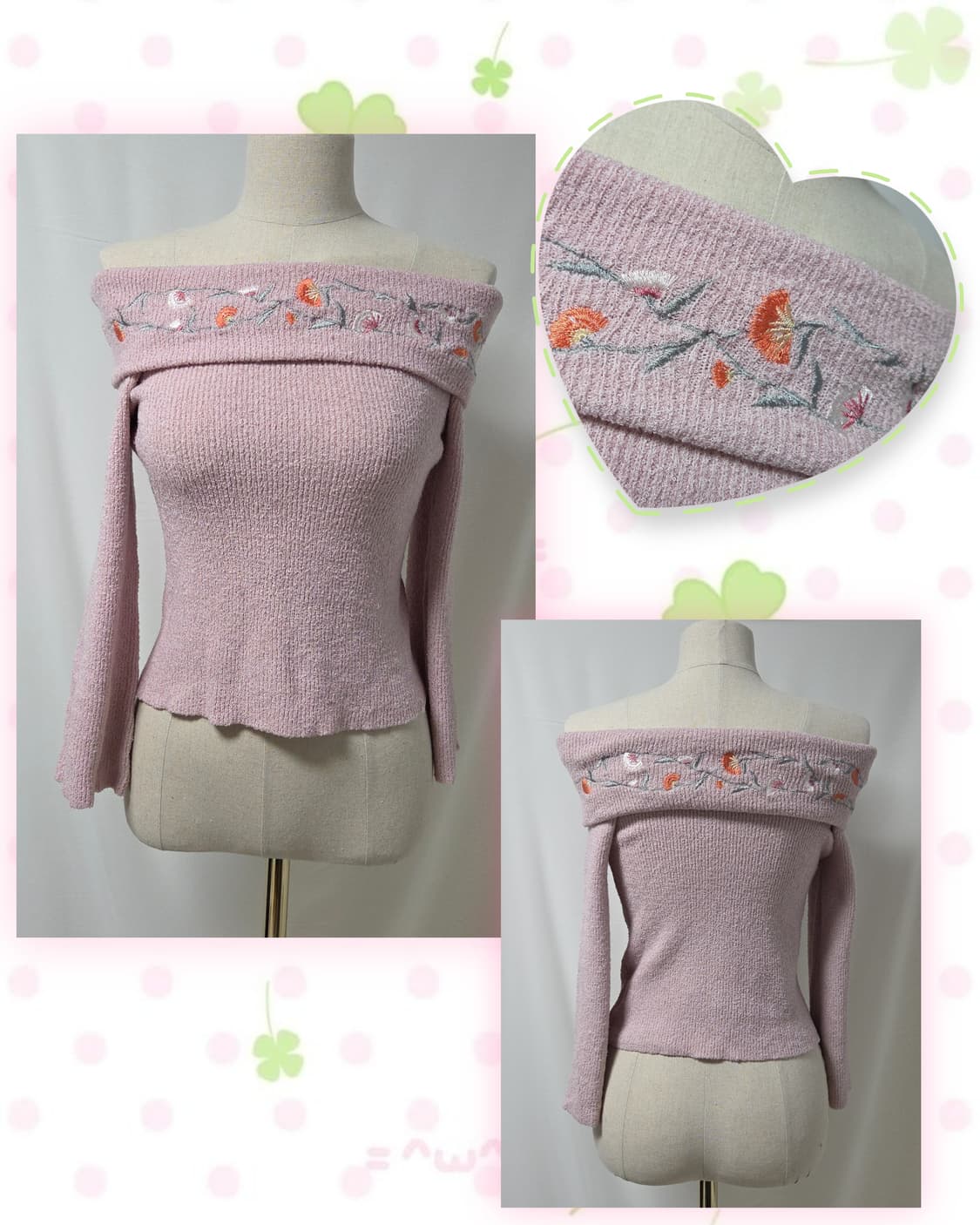 DAZZLIN 다즐린 꽃자수 오프숄더 7부 티 상품이미지3