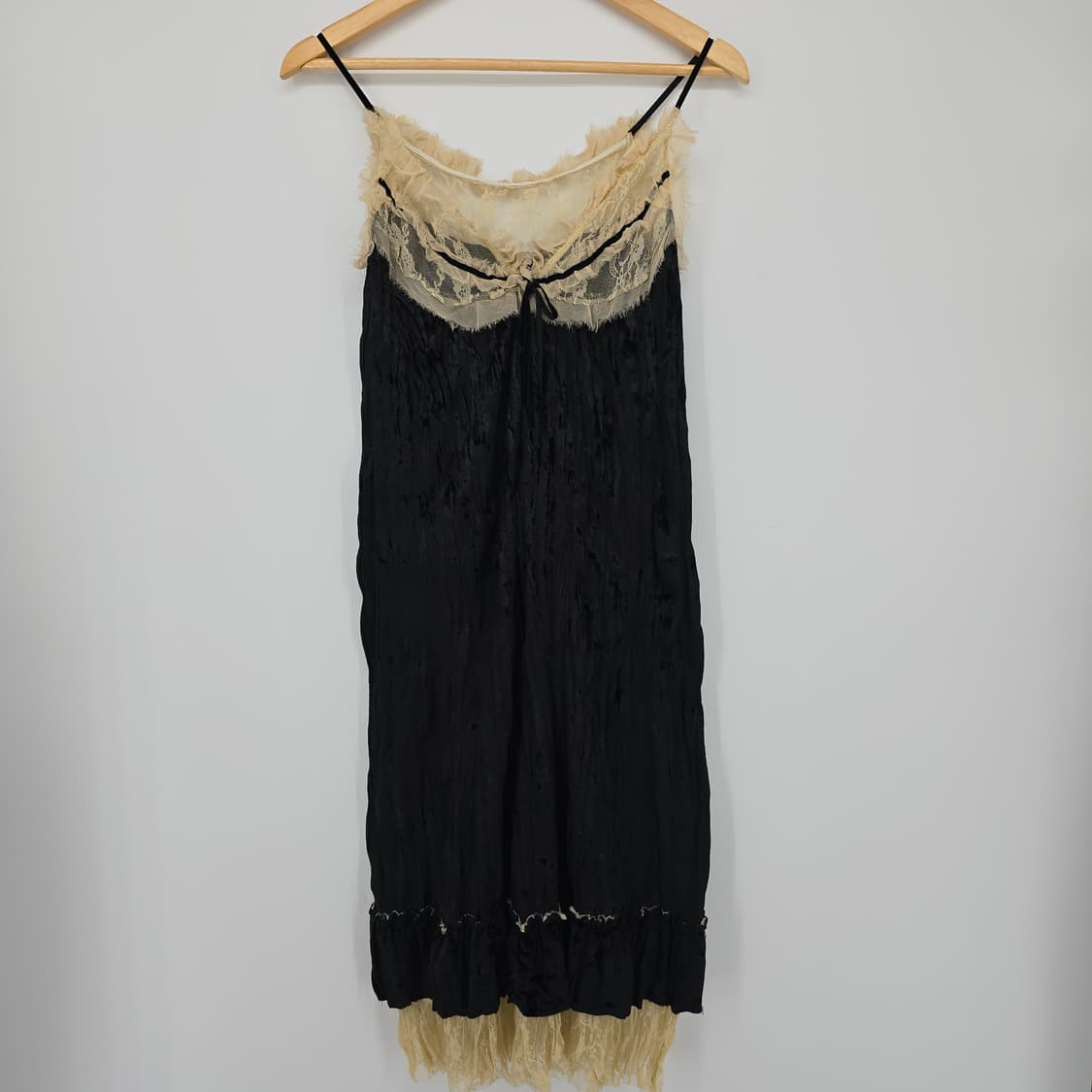 일본 빈티지 블랙 벨벳 레이스 롱 슬립 원피스 상품이미지1